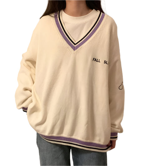 Women's Vintage Oversized Sweater with V-Neck | Ideal for Autumn/Winter