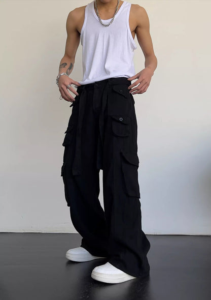 Men's Classic Black Straight Cargo Pants with Baggy Fit | Perfect for Casual Days