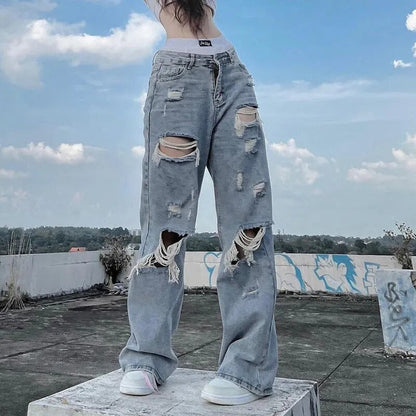 Women's Vintage High Street Cargo Ripped Jeans | Perfect for Casual Days