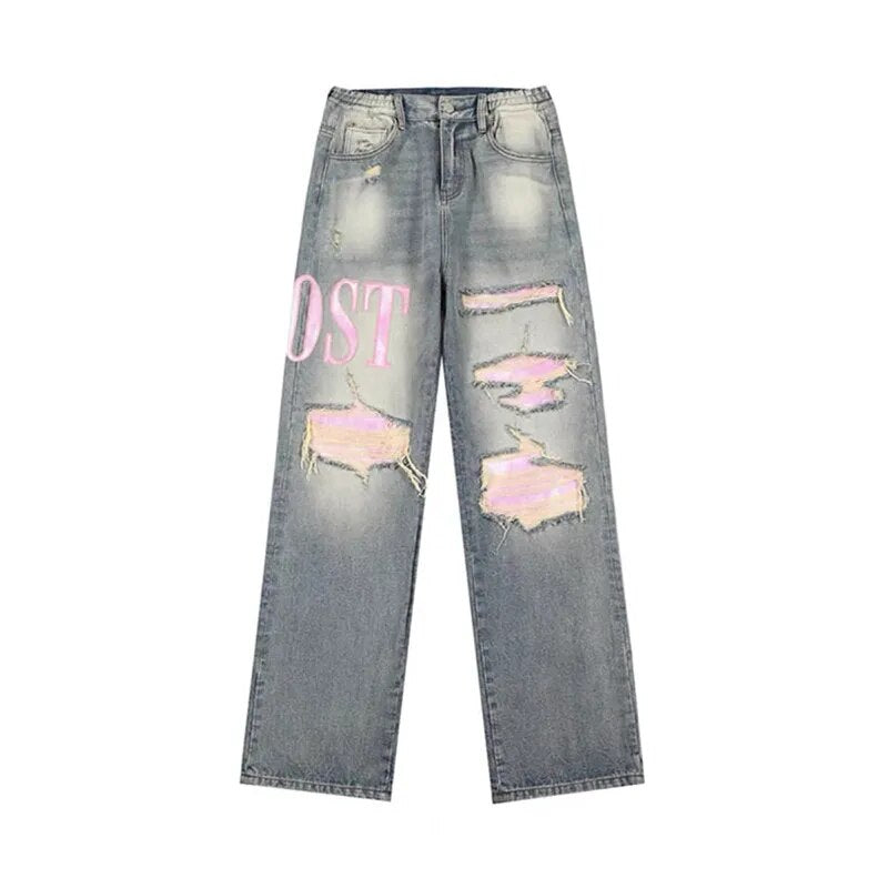 Women's Retro Wide-Leg Blue Ripped Jeans | Perfect for Casual Days