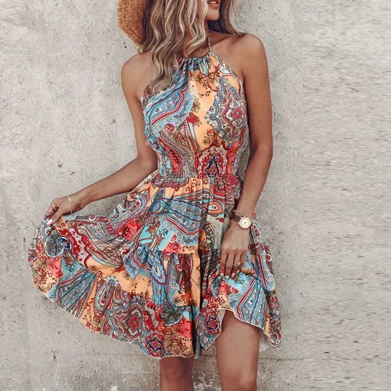 Women's Lightweight Halter Dress with Smocked Waist for Summer Outings