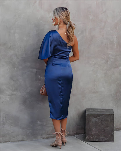 Women's Elegant Flowing Maxi Dress with One-Shoulder Design