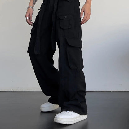 Men's Classic Black Straight Cargo Pants with Relaxed Fit | Perfect for Casual Days