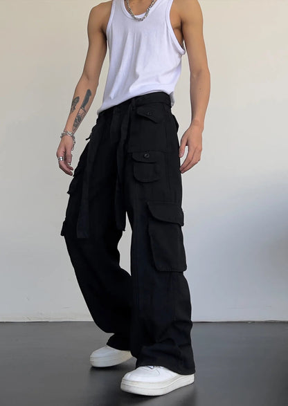Men's Classic Black Straight Cargo Pants with Baggy Fit | Perfect for Casual Days