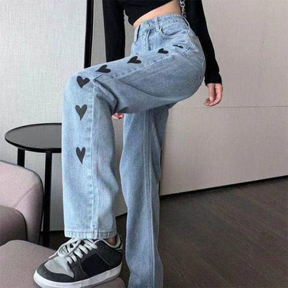 Women's Casual Heart Printed High-Waist Denim Jeans | Perfect for Casual Days