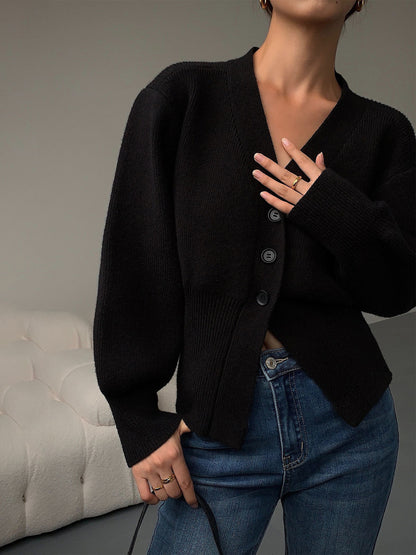 Women's Elegant Lantern Sleeve Cardigan with Buttons | Ideal for Winter