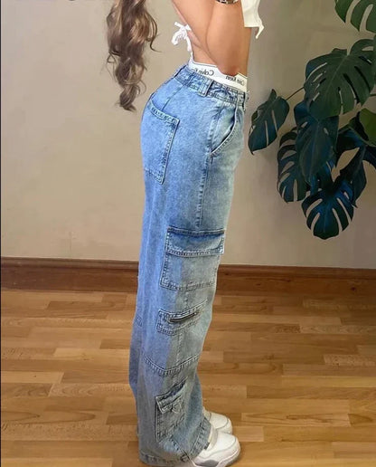 Women's Vintage Denim Cargo Jeans| Perfect for Casual Days