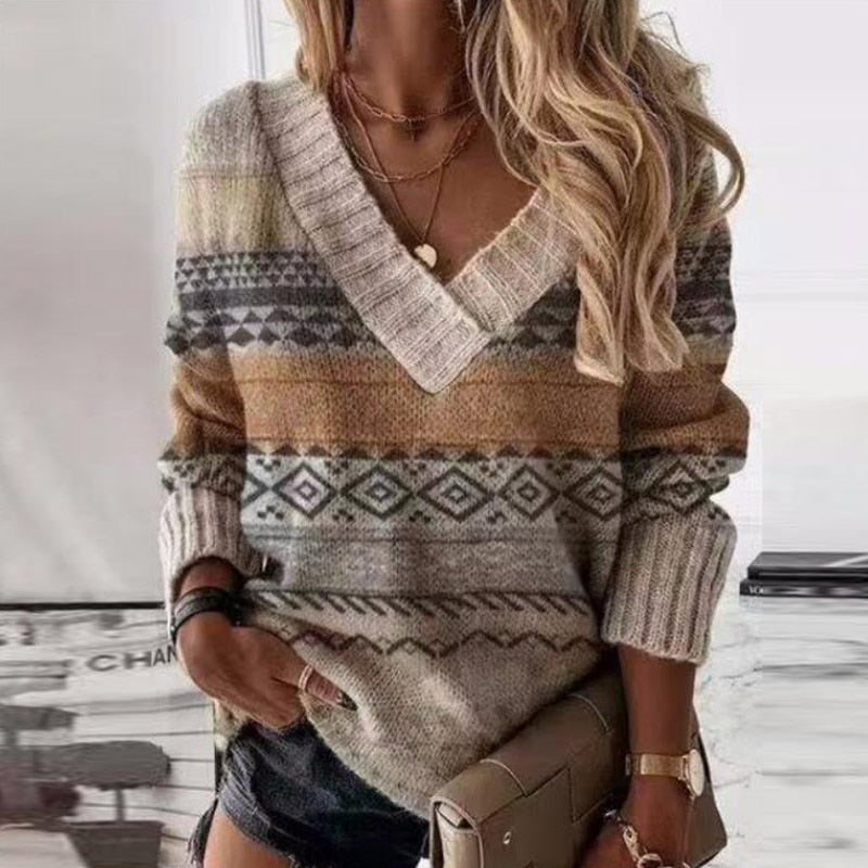 Women's Casual Warm Oversized Sweater with V-Neck | Ideal for Autumn/Winter