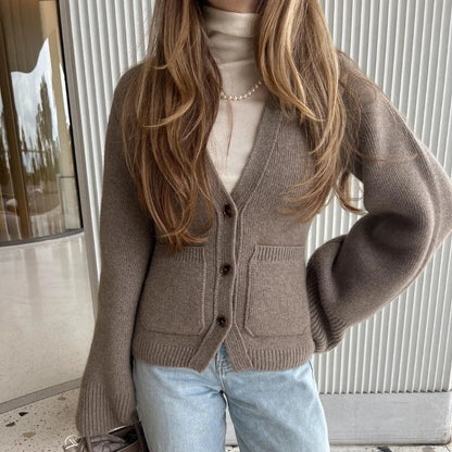 Women's Casual V-neck Knitted Cardigan with Buttons | Ideal for WInter