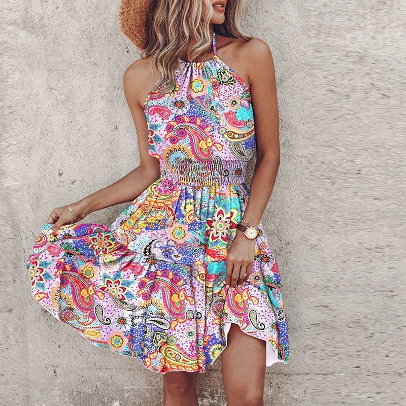 Women's Lightweight Halter Dress with Smocked Waist for Summer Outings
