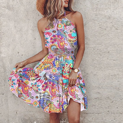 Women's Lightweight Halter Dress with Smocked Waist for Summer Outings