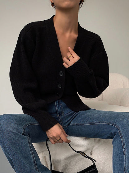 Women's Elegant Lantern Sleeve Cardigan with Buttons | Ideal for Winter