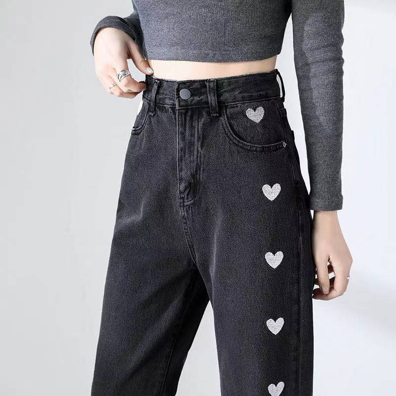 Women's Casual Heart Printed High-Waist Denim Jeans | Perfect for Casual Days
