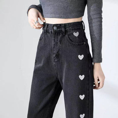 Women's Casual Heart Printed High-Waist Denim Jeans | Perfect for Casual Days