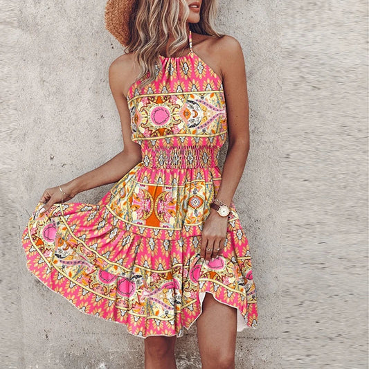 Women's Lightweight Halter Dress with Smocked Waist for Summer Outings