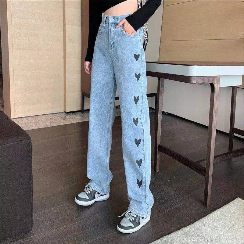 Women's Casual Heart Printed High-Waist Denim Jeans | Perfect for Casual Days