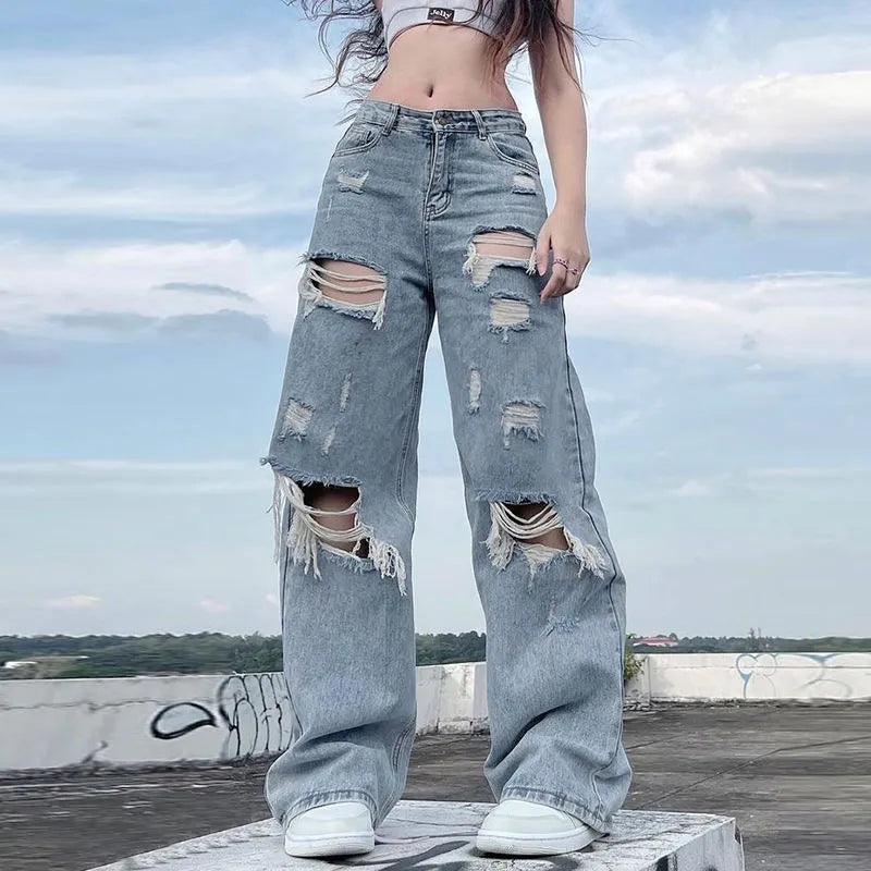 Women's Vintage High Street Cargo Ripped Jeans | Perfect for Casual Days