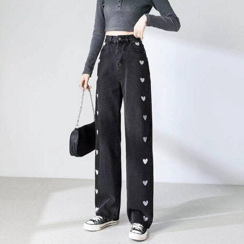 Women's Casual Heart Printed High-Waist Denim Jeans | Perfect for Casual Days
