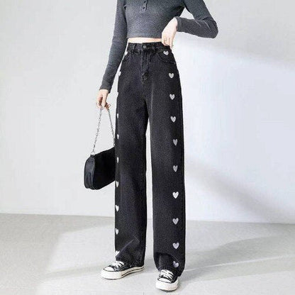 Women's Casual Heart Printed High-Waist Denim Jeans | Perfect for Casual Days