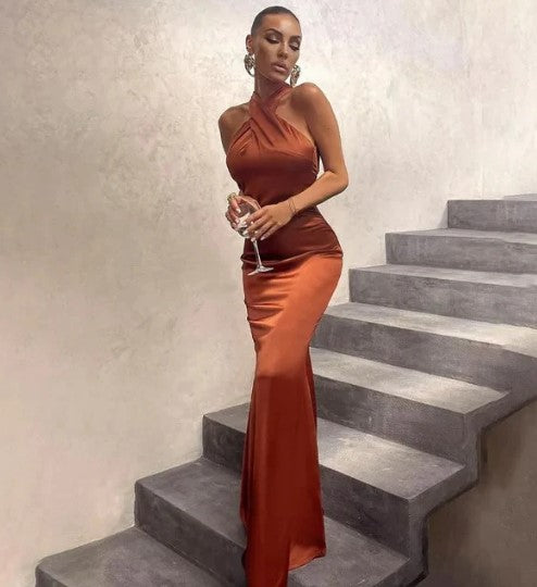 Women's Elegant Satin Maxi Dress with Comfortable Fit for Formal Events