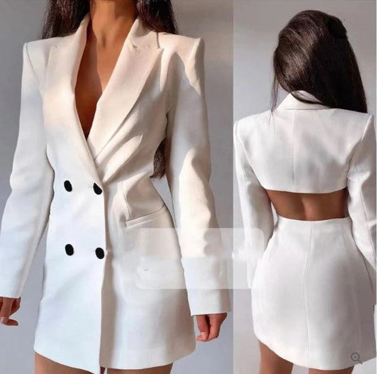 Women's Fashionable Backless Blazer Suit with Buttons and Pocket | Perfect for Casual Days