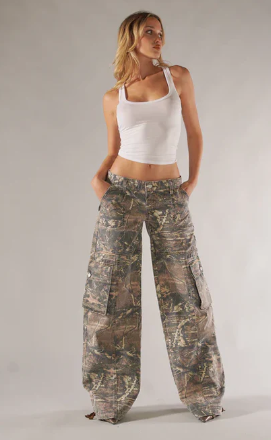 Women's Trendy Cotton Cargo Pants with Low Waist Design and Multiple Pockets