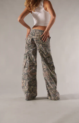 Women's Trendy Cotton Cargo Pants with Low Waist Design and Multiple Pockets