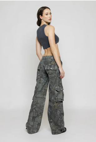 Women's Trendy Cotton Cargo Pants with Low Waist Design and Multiple Pockets