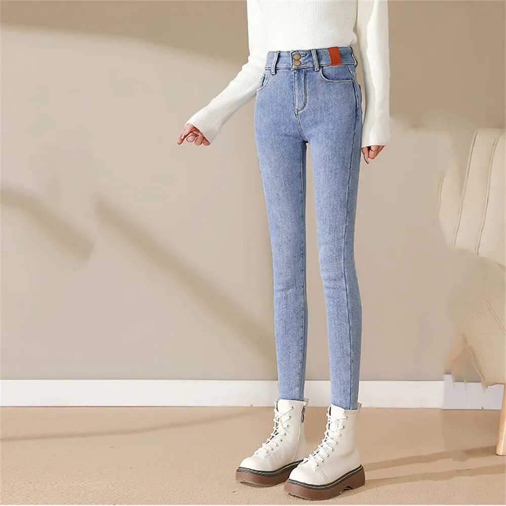 Women's Warm Fleece Mid-Waist Ankle Length Jeans | Perfect for Casual Days