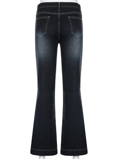 Women's Vintage Low-Waist Blue Flare Jeans | Perfect for Casual Days