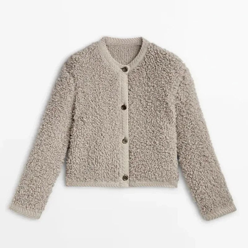 Women's Teddy Cashmere Knit Cardigan with Buttons in Solid Colour | Ideal for Winter