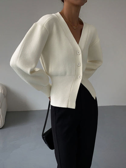 Women's Elegant Lantern Sleeve Cardigan with Buttons | Ideal for Winter