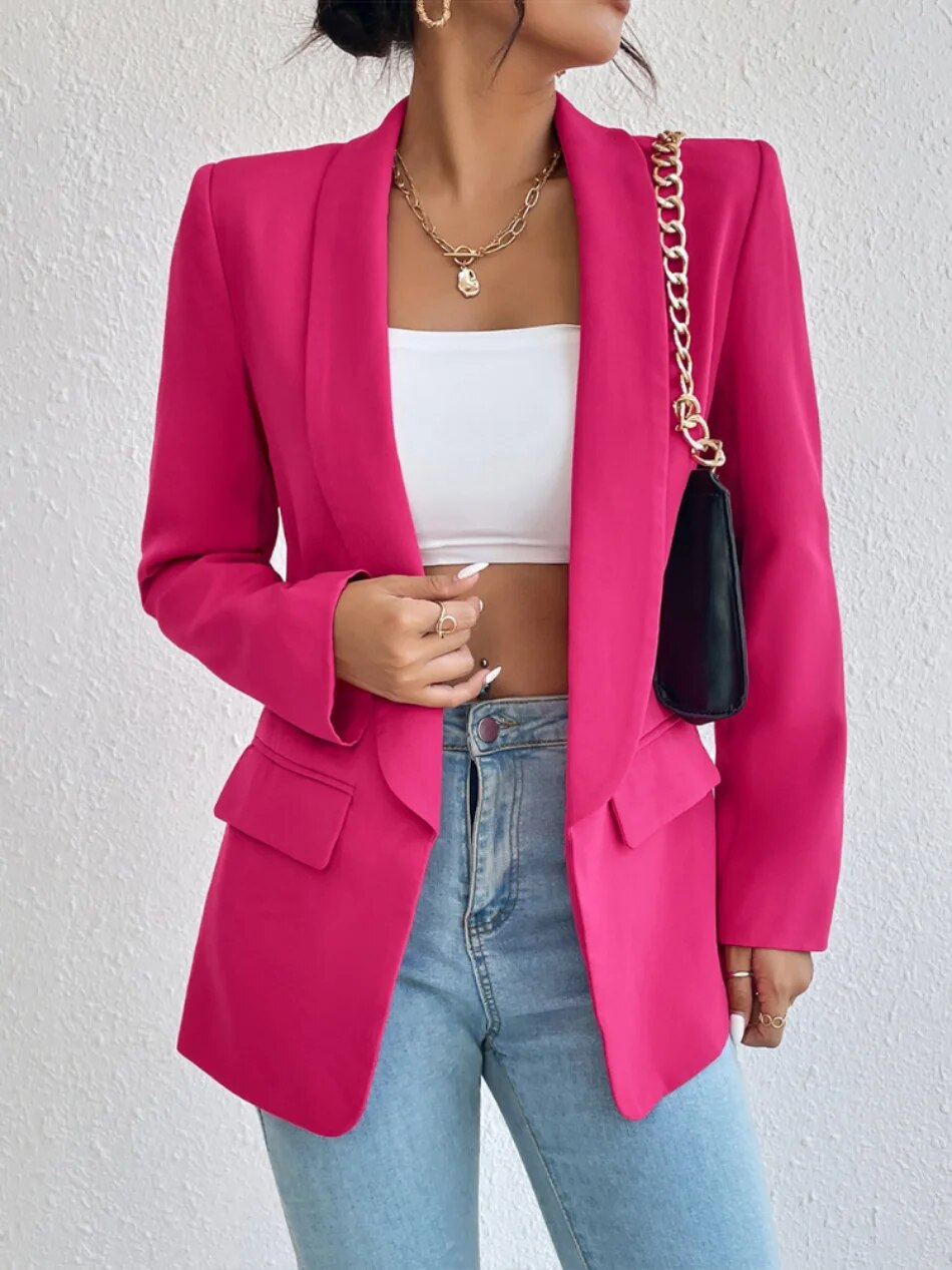 Women's Trendy Slim Open Front Blazer with Pockets | Perfect for Casual Days