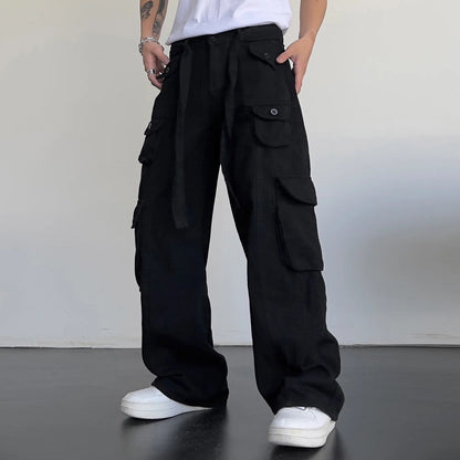 Men's Classic Black Straight Cargo Pants with Relaxed Fit | Perfect for Casual Days