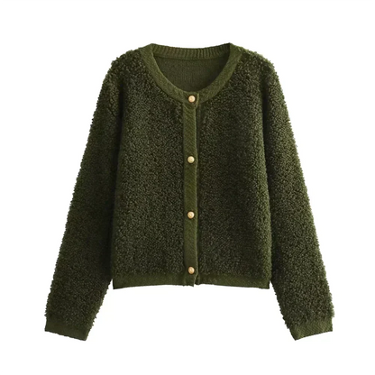 Women's Teddy Cashmere Knit Cardigan with Buttons in Solid Colour | Ideal for Winter