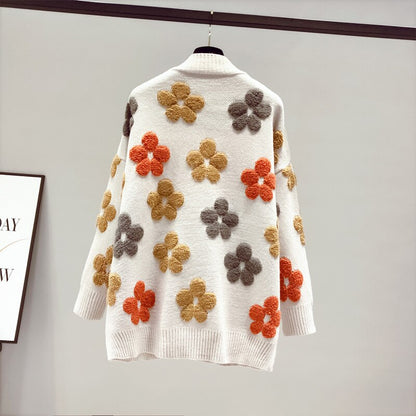 Women's Radiant Floral Design Cashmere Knit Cardigan with Buttons and Pockets | Ideal for Winter