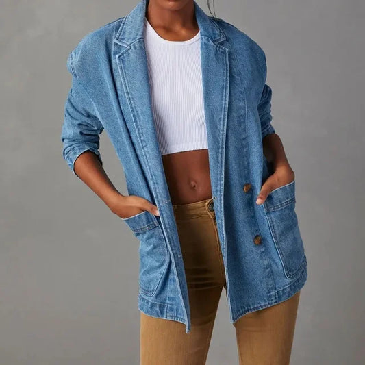 Women's Stylish Denim Blazer with Pockets | Perfect for Casual Days