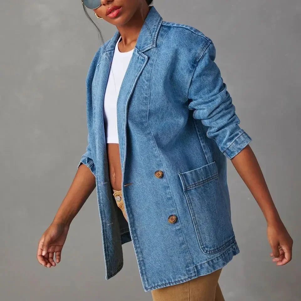 Women's Stylish Denim Blazer with Pockets | Perfect for Casual Days