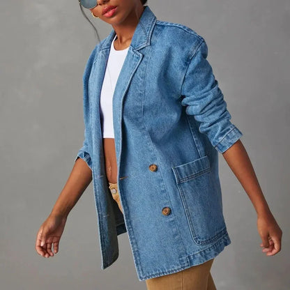 Women's Stylish Denim Blazer with Pockets | Perfect for Casual Days