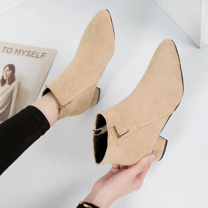 Casual Suede Ankle Boots with Zipper and Heel for Women | Perfect for Casual Days