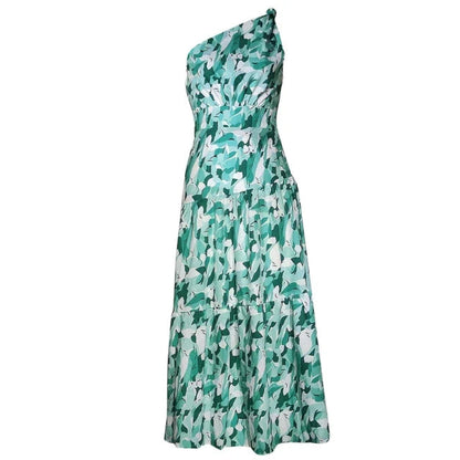 Women's Summer Floral Print One Shoulder Long Dress | Ideal for Summer