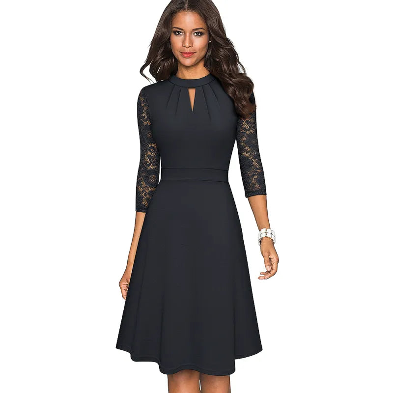 Women's Elegant Lace Dress with Hollowed Out Design