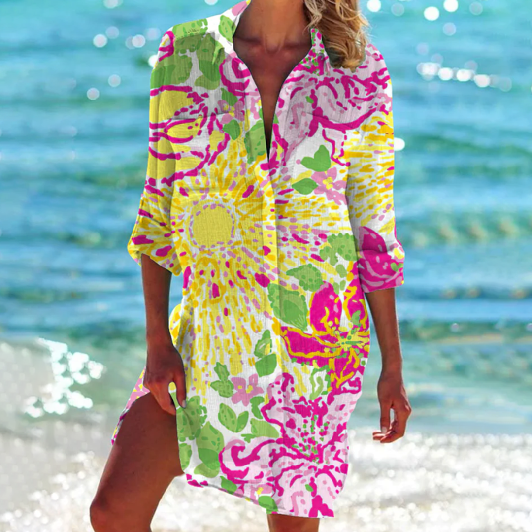 Women's Short Dress with Button Placket