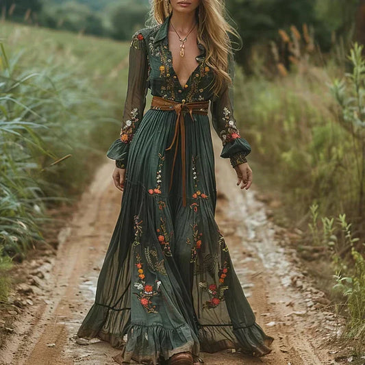 Women's Long Sleeves Floral Maxi Dress