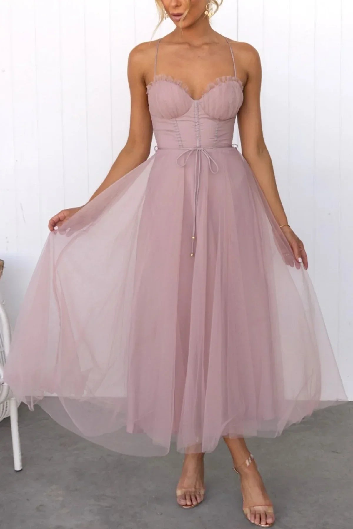 Women's Cocktail Spaghetti Strap Midi Dress