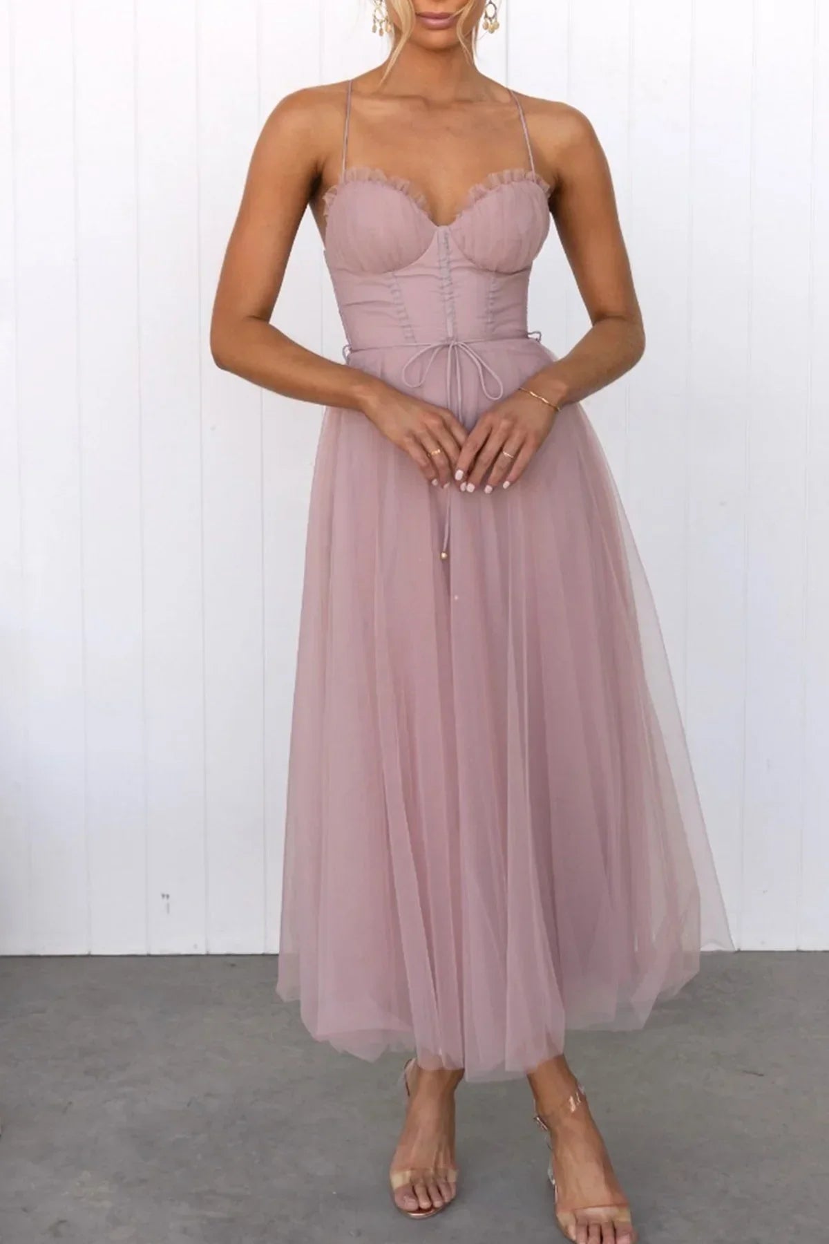 Women's Cocktail Spaghetti Strap Midi Dress