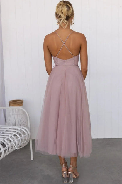 Women's Cocktail Spaghetti Strap Midi Dress