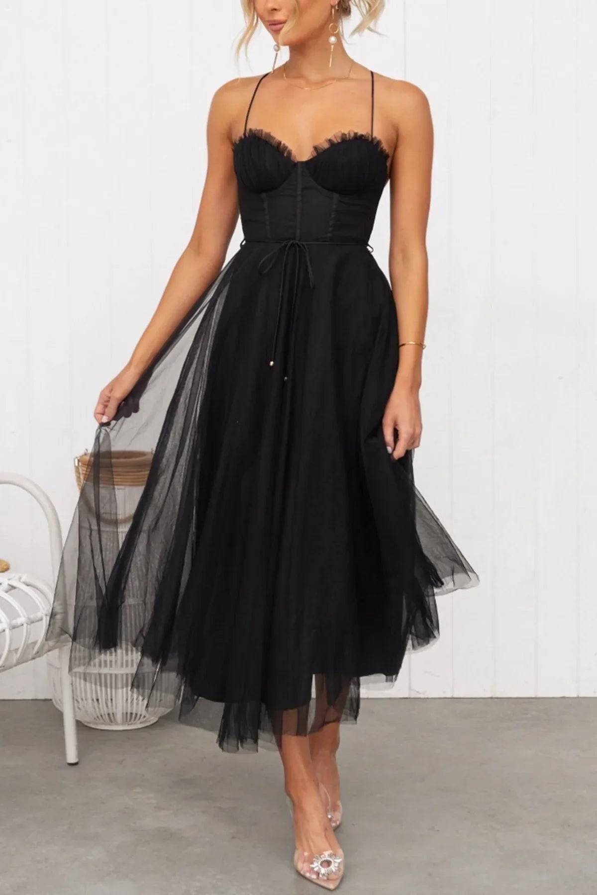 Women's Cocktail Spaghetti Strap Midi Dress