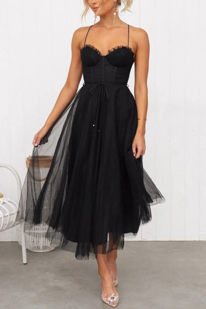 Women's Cocktail Spaghetti Strap Midi Dress