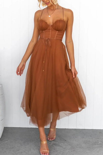 Women's Cocktail Spaghetti Strap Midi Dress